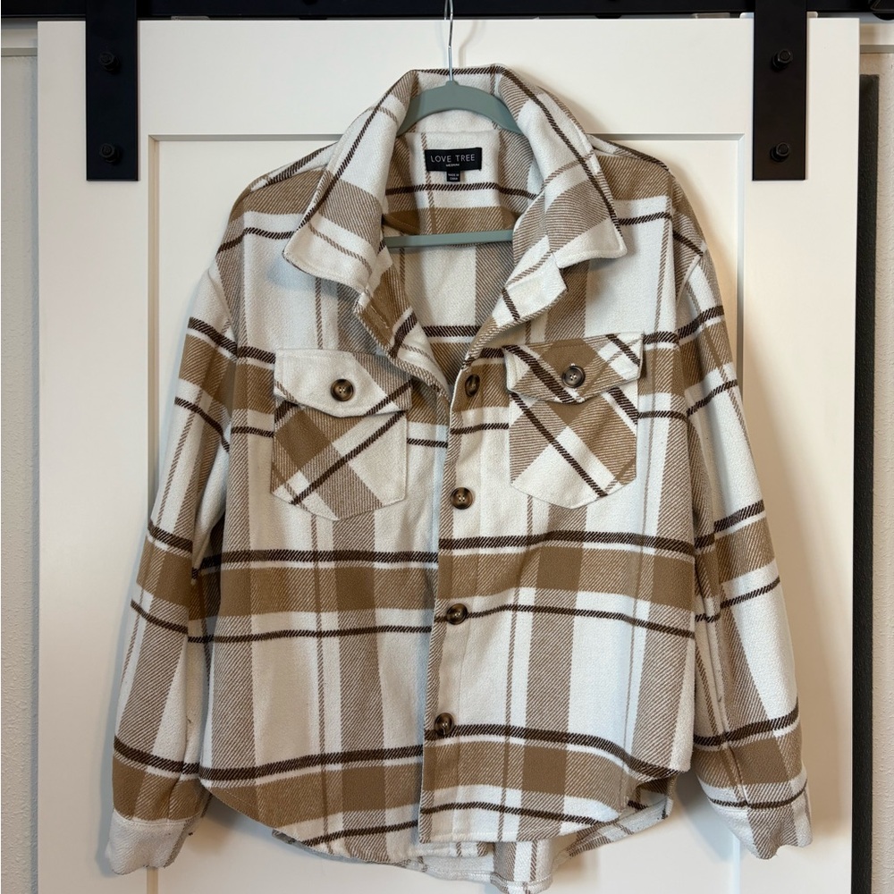 Love Tree Brown and Cream Plaid Jacket